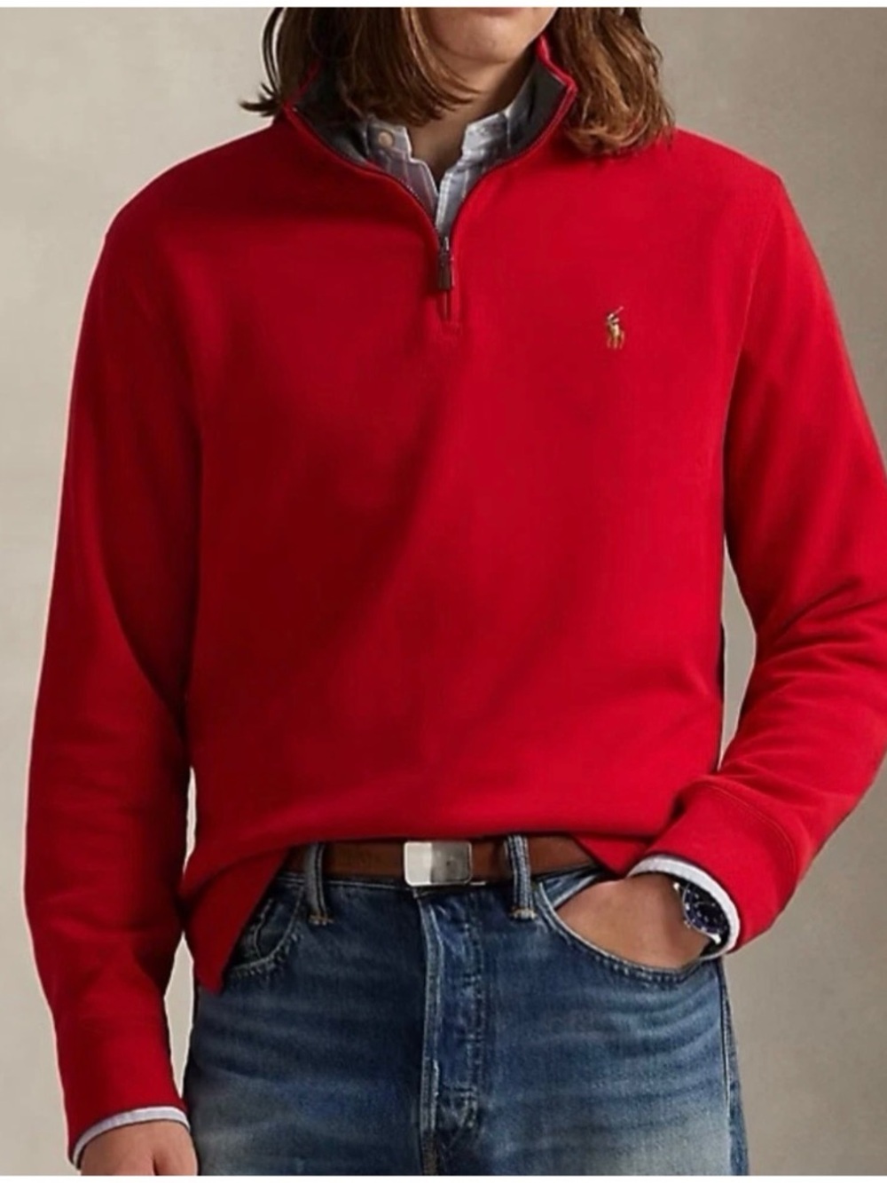 Polo Ralph Lauren XXL NWT Red Quarter Zip Pullover Sweater Cotton Classic Rib